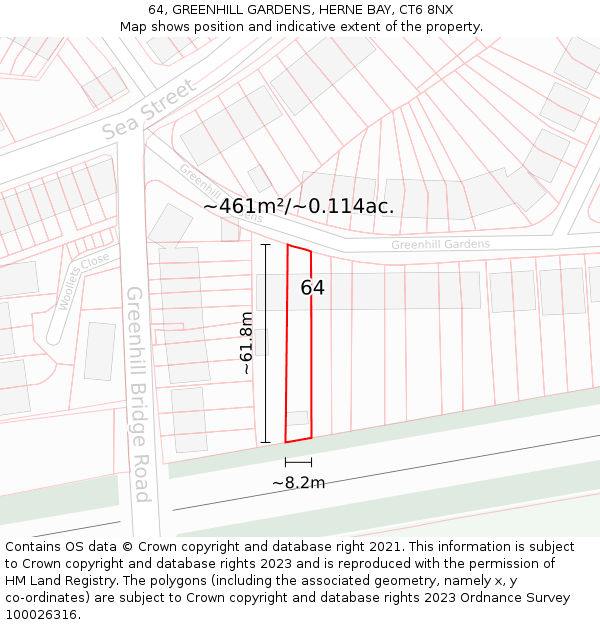 64, GREENHILL GARDENS, HERNE BAY, CT6 8NX: Plot and title map