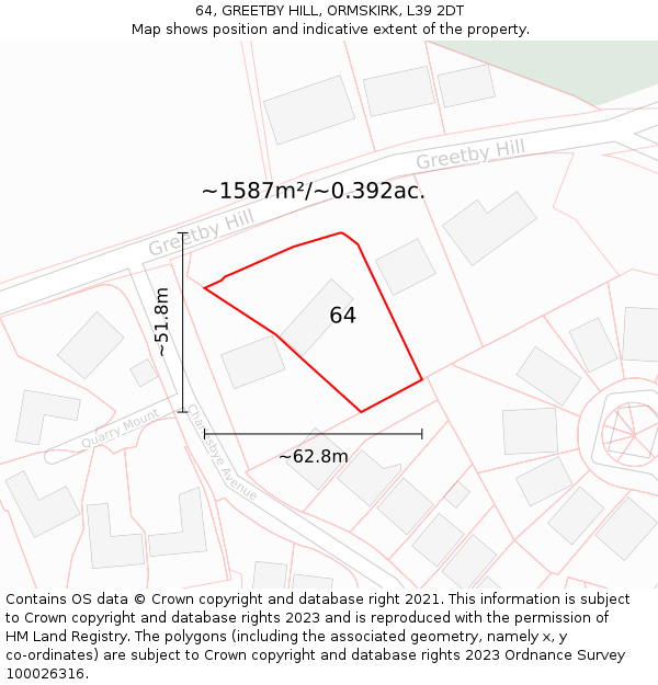 64, GREETBY HILL, ORMSKIRK, L39 2DT: Plot and title map