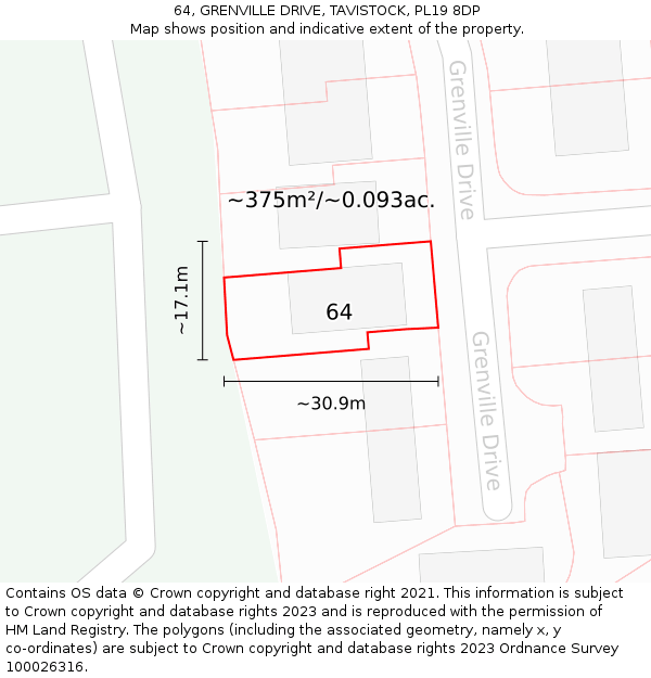 64, GRENVILLE DRIVE, TAVISTOCK, PL19 8DP: Plot and title map
