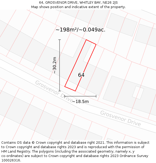 64, GROSVENOR DRIVE, WHITLEY BAY, NE26 2JS: Plot and title map
