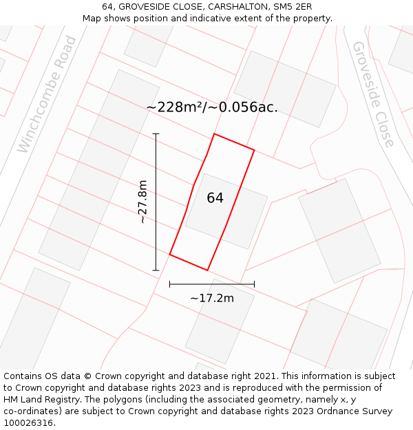 64, GROVESIDE CLOSE, CARSHALTON, SM5 2ER: Plot and title map