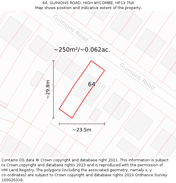 64, GUINIONS ROAD, HIGH WYCOMBE, HP13 7NX: Plot and title map