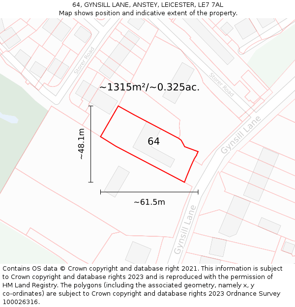 64, GYNSILL LANE, ANSTEY, LEICESTER, LE7 7AL: Plot and title map