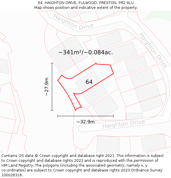 64, HAIGHTON DRIVE, FULWOOD, PRESTON, PR2 9LU: Plot and title map