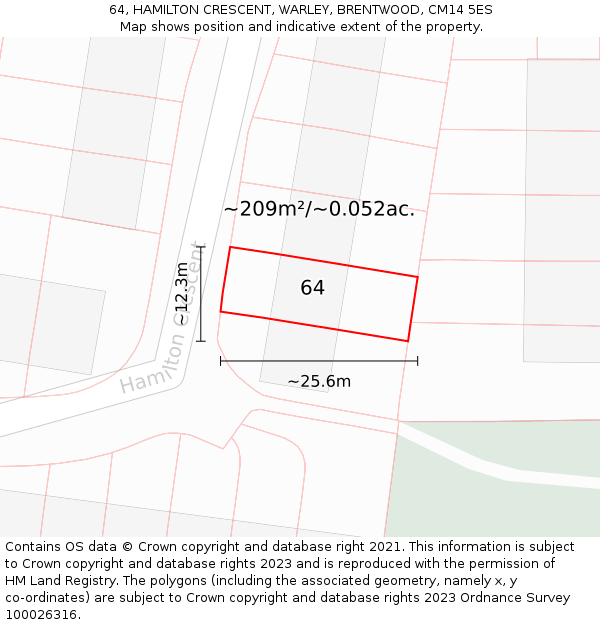 64, HAMILTON CRESCENT, WARLEY, BRENTWOOD, CM14 5ES: Plot and title map