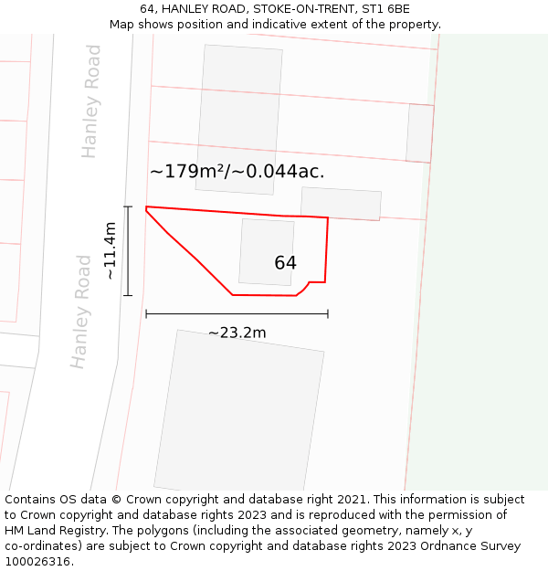 64, HANLEY ROAD, STOKE-ON-TRENT, ST1 6BE: Plot and title map