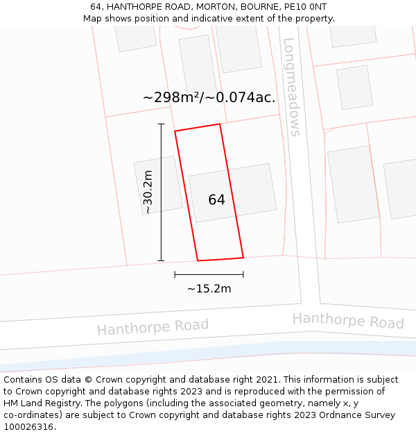 64, HANTHORPE ROAD, MORTON, BOURNE, PE10 0NT: Plot and title map