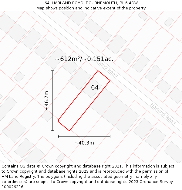 64, HARLAND ROAD, BOURNEMOUTH, BH6 4DW: Plot and title map