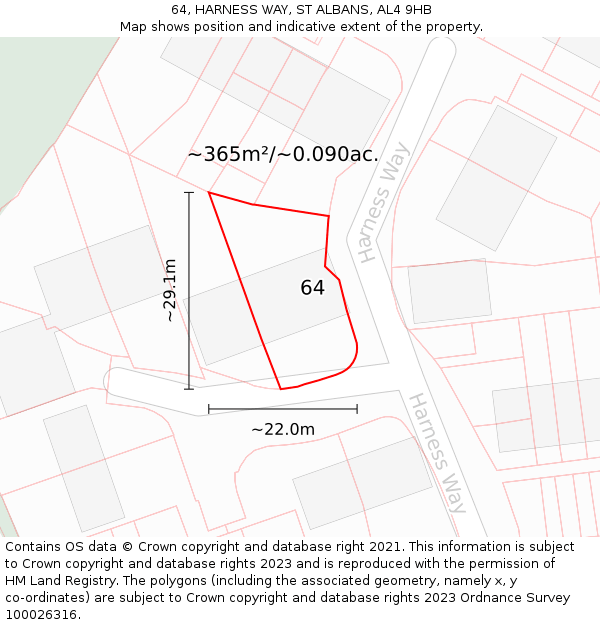 64, HARNESS WAY, ST ALBANS, AL4 9HB: Plot and title map