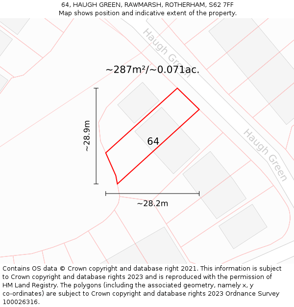 64, HAUGH GREEN, RAWMARSH, ROTHERHAM, S62 7FF: Plot and title map