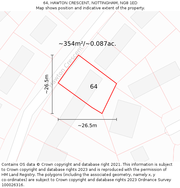 64, HAWTON CRESCENT, NOTTINGHAM, NG8 1ED: Plot and title map