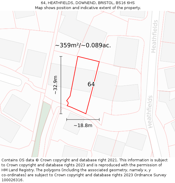 64, HEATHFIELDS, DOWNEND, BRISTOL, BS16 6HS: Plot and title map
