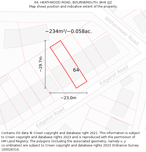 64, HEATHWOOD ROAD, BOURNEMOUTH, BH9 2JZ: Plot and title map