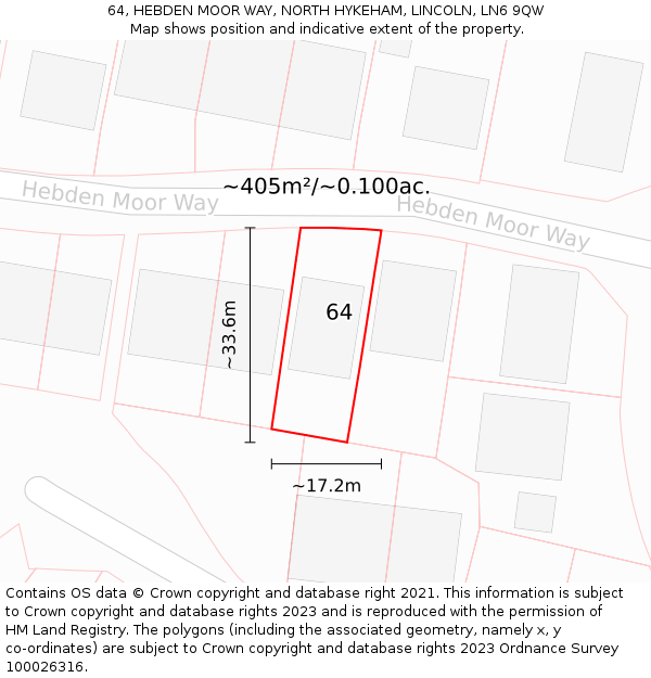 64, HEBDEN MOOR WAY, NORTH HYKEHAM, LINCOLN, LN6 9QW: Plot and title map