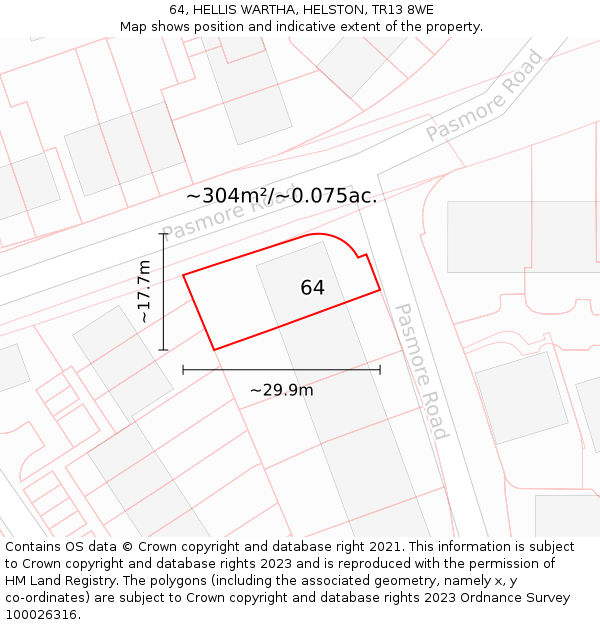 64, HELLIS WARTHA, HELSTON, TR13 8WE: Plot and title map