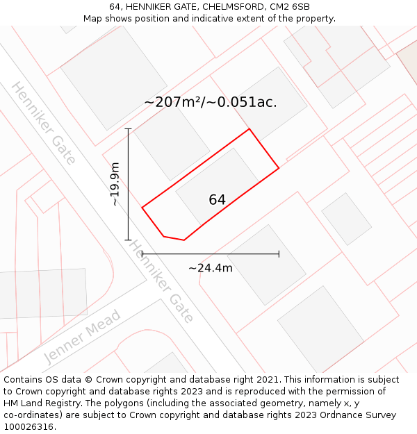 64, HENNIKER GATE, CHELMSFORD, CM2 6SB: Plot and title map