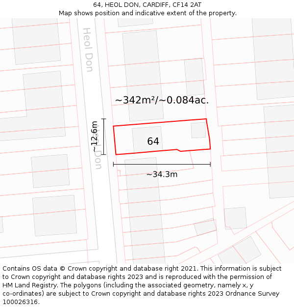 64, HEOL DON, CARDIFF, CF14 2AT: Plot and title map