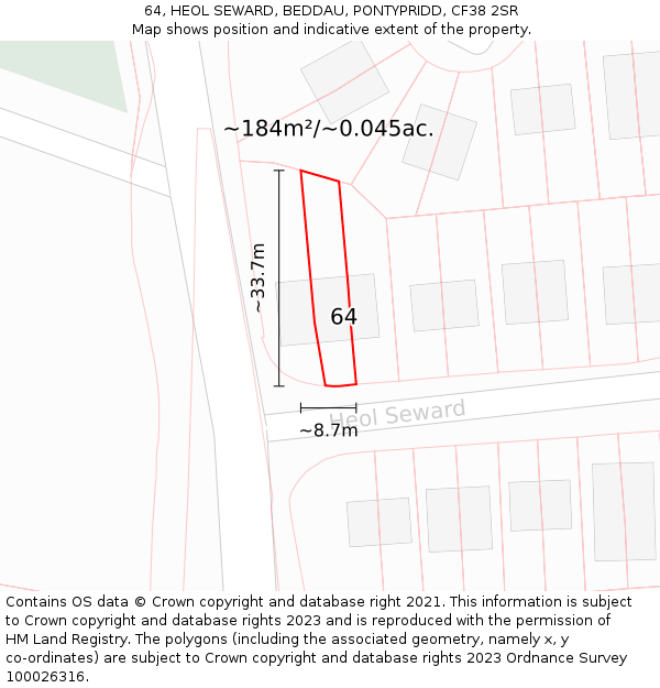 64, HEOL SEWARD, BEDDAU, PONTYPRIDD, CF38 2SR: Plot and title map