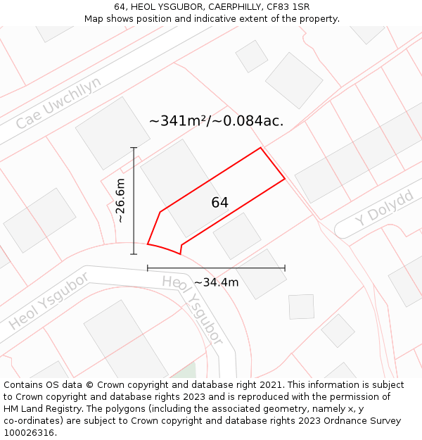 64, HEOL YSGUBOR, CAERPHILLY, CF83 1SR: Plot and title map