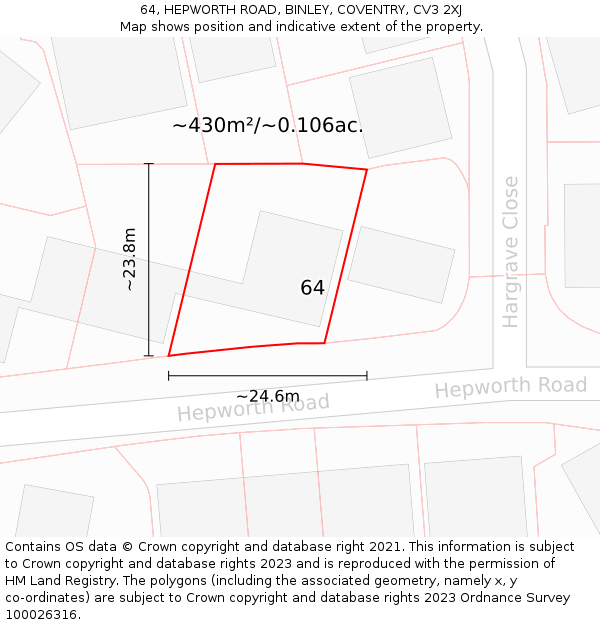 64, HEPWORTH ROAD, BINLEY, COVENTRY, CV3 2XJ: Plot and title map