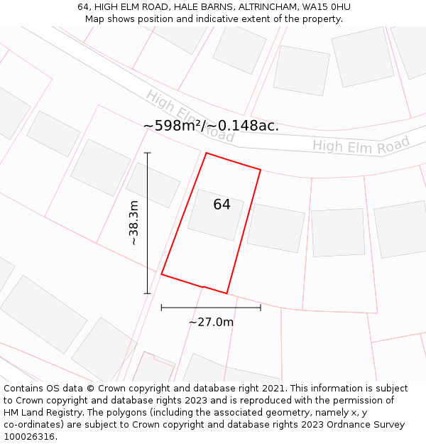 64, HIGH ELM ROAD, HALE BARNS, ALTRINCHAM, WA15 0HU: Plot and title map