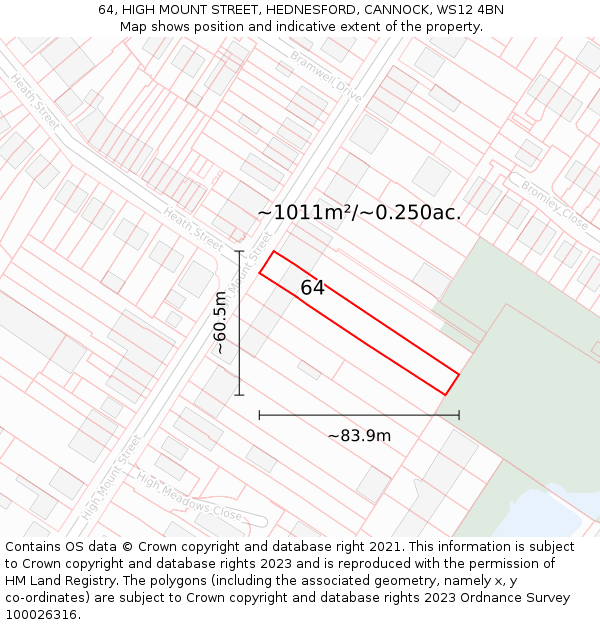64, HIGH MOUNT STREET, HEDNESFORD, CANNOCK, WS12 4BN: Plot and title map