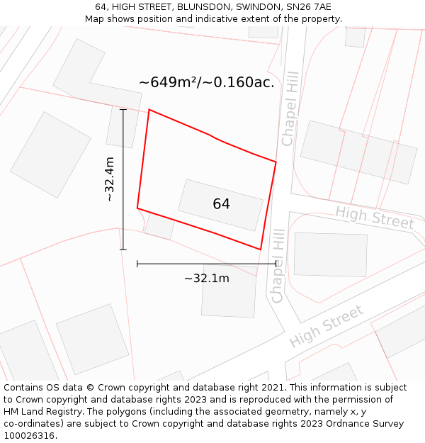 64, HIGH STREET, BLUNSDON, SWINDON, SN26 7AE: Plot and title map