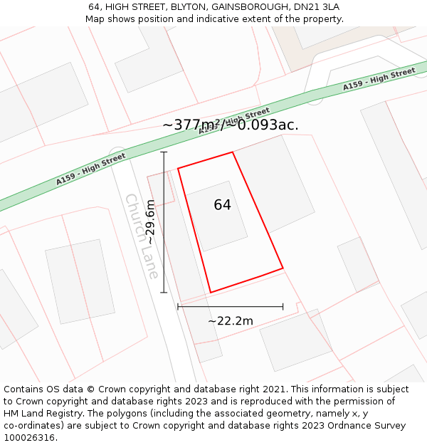 64, HIGH STREET, BLYTON, GAINSBOROUGH, DN21 3LA: Plot and title map