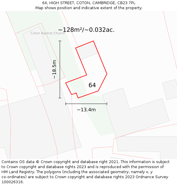 64, HIGH STREET, COTON, CAMBRIDGE, CB23 7PL: Plot and title map