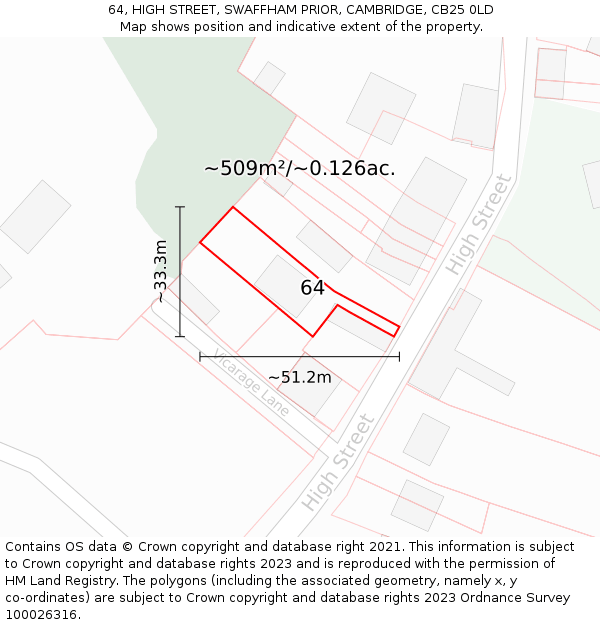 64, HIGH STREET, SWAFFHAM PRIOR, CAMBRIDGE, CB25 0LD: Plot and title map