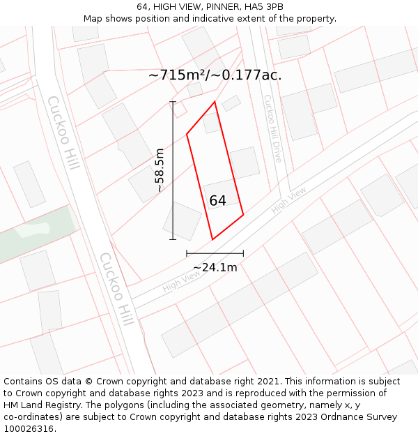 64, HIGH VIEW, PINNER, HA5 3PB: Plot and title map