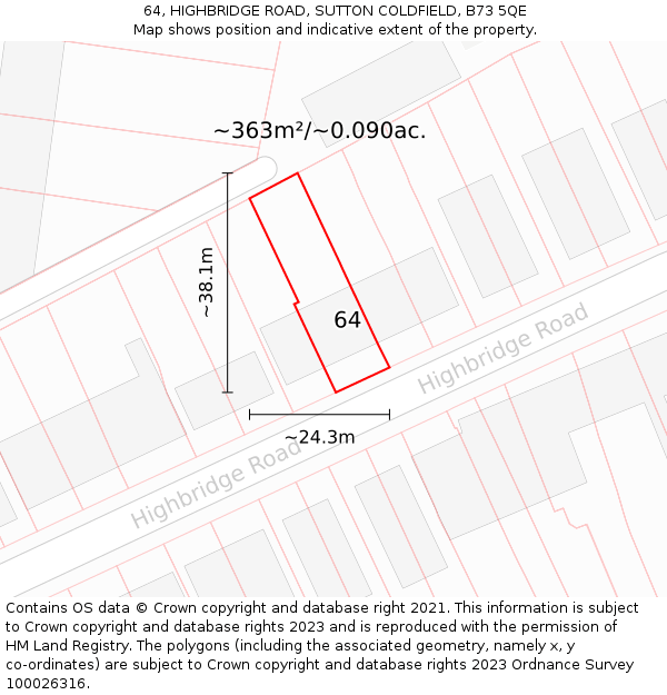 64, HIGHBRIDGE ROAD, SUTTON COLDFIELD, B73 5QE: Plot and title map