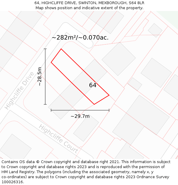 64, HIGHCLIFFE DRIVE, SWINTON, MEXBOROUGH, S64 8LR: Plot and title map