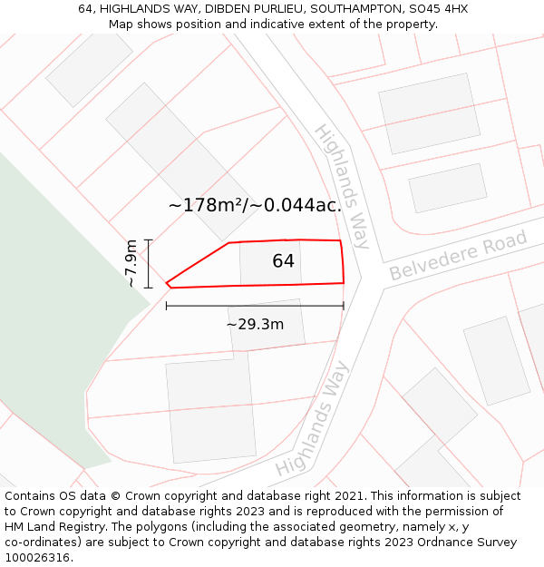 64, HIGHLANDS WAY, DIBDEN PURLIEU, SOUTHAMPTON, SO45 4HX: Plot and title map
