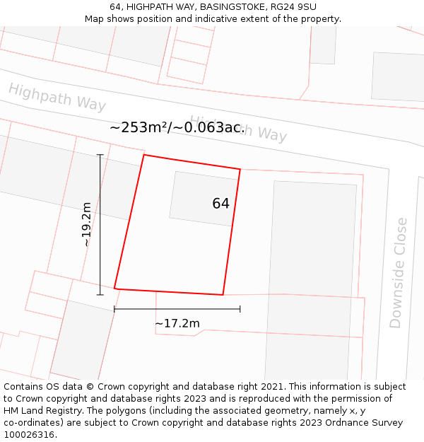 64, HIGHPATH WAY, BASINGSTOKE, RG24 9SU: Plot and title map