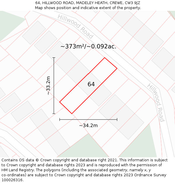 64, HILLWOOD ROAD, MADELEY HEATH, CREWE, CW3 9JZ: Plot and title map