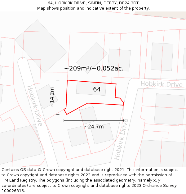 64, HOBKIRK DRIVE, SINFIN, DERBY, DE24 3DT: Plot and title map