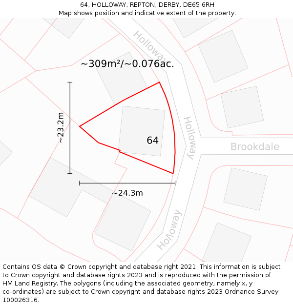 64, HOLLOWAY, REPTON, DERBY, DE65 6RH: Plot and title map