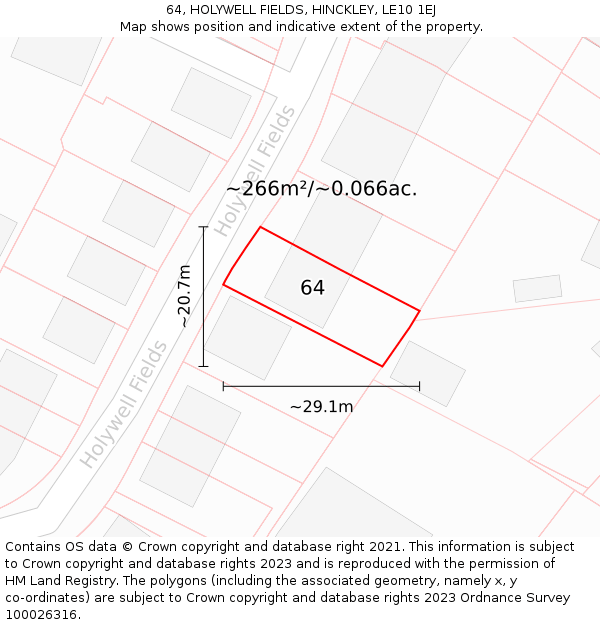 64, HOLYWELL FIELDS, HINCKLEY, LE10 1EJ: Plot and title map