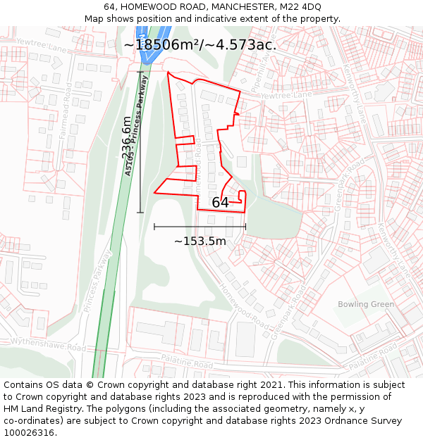 64, HOMEWOOD ROAD, MANCHESTER, M22 4DQ: Plot and title map