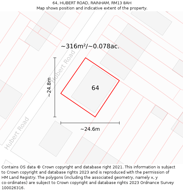 64, HUBERT ROAD, RAINHAM, RM13 8AH: Plot and title map