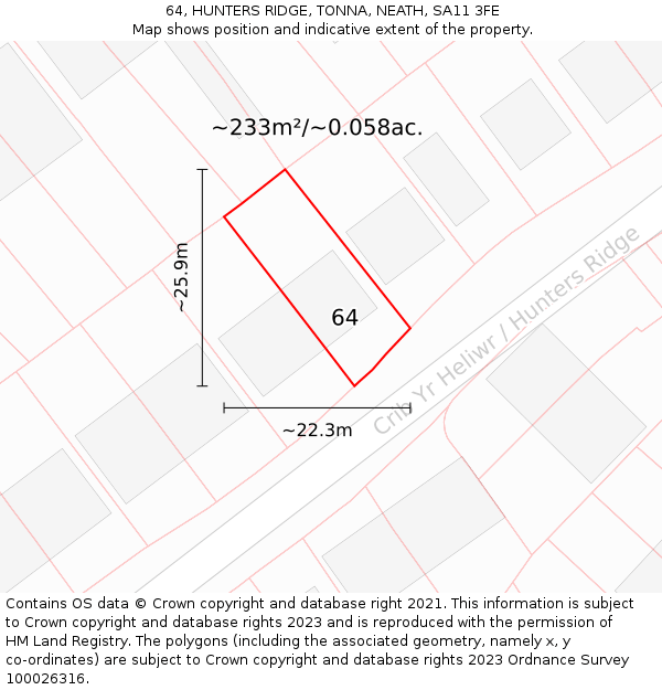 64, HUNTERS RIDGE, TONNA, NEATH, SA11 3FE: Plot and title map