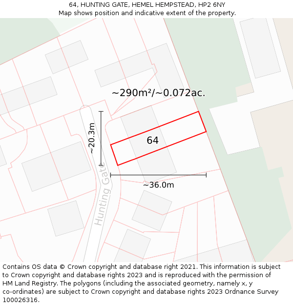 64, HUNTING GATE, HEMEL HEMPSTEAD, HP2 6NY: Plot and title map