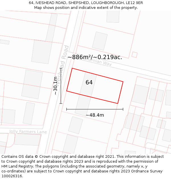 64, IVESHEAD ROAD, SHEPSHED, LOUGHBOROUGH, LE12 9ER: Plot and title map