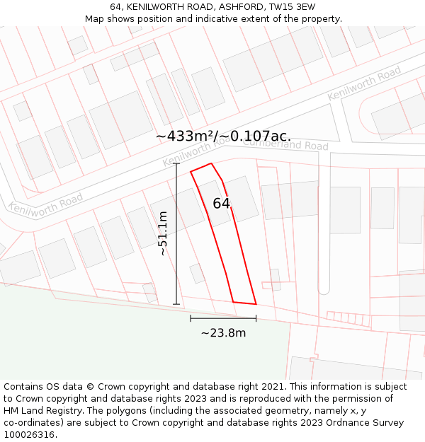 64, KENILWORTH ROAD, ASHFORD, TW15 3EW: Plot and title map
