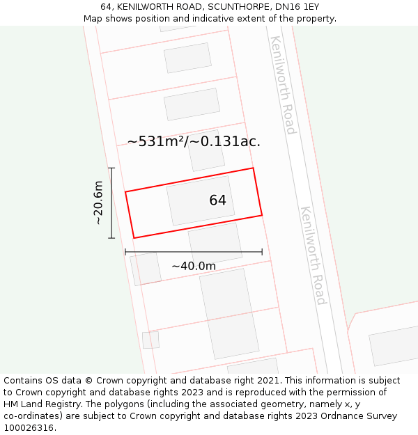 64, KENILWORTH ROAD, SCUNTHORPE, DN16 1EY: Plot and title map