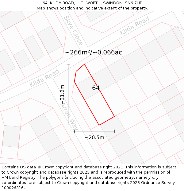 64, KILDA ROAD, HIGHWORTH, SWINDON, SN6 7HP: Plot and title map