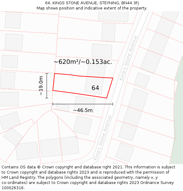 64, KINGS STONE AVENUE, STEYNING, BN44 3FJ: Plot and title map