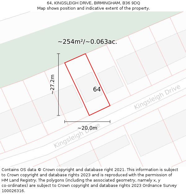 64, KINGSLEIGH DRIVE, BIRMINGHAM, B36 9DQ: Plot and title map