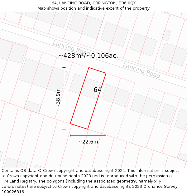 64, LANCING ROAD, ORPINGTON, BR6 0QX: Plot and title map